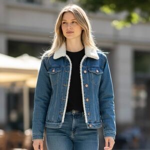 Mossimo Supply Co Buttondown Denim Jacket with Sherpa Collar